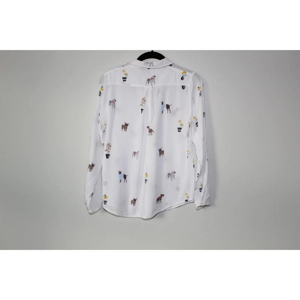 Joules Elvina Dog Print Button Up Shirt White Blouse LS Women's Size 2 H13483 - Picture 8 of 14
